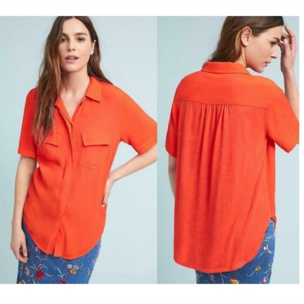 Anthropologie Porridge Bergen Button Down Tie Front Top